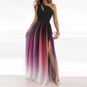 Ein-Schulter-Ausschnitt Ombre plissiertes Maxikleid