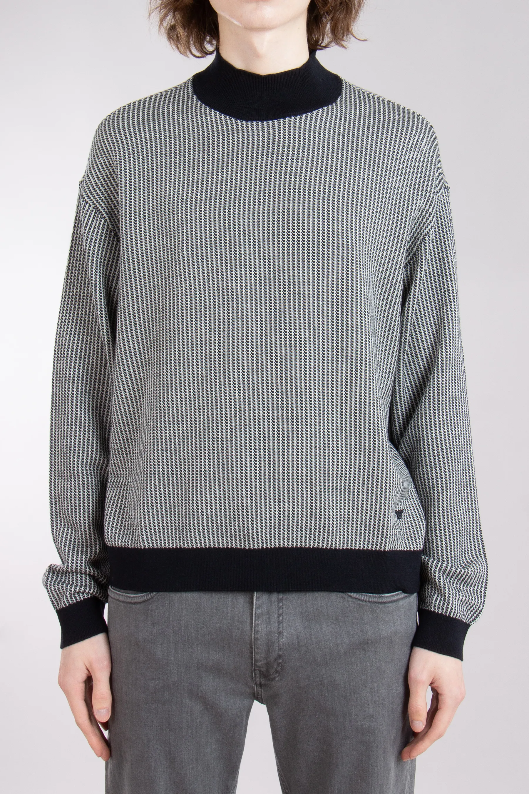 EMPORIO ARMANI Micro Pattern Virgin Wool Jacquard Sweater  