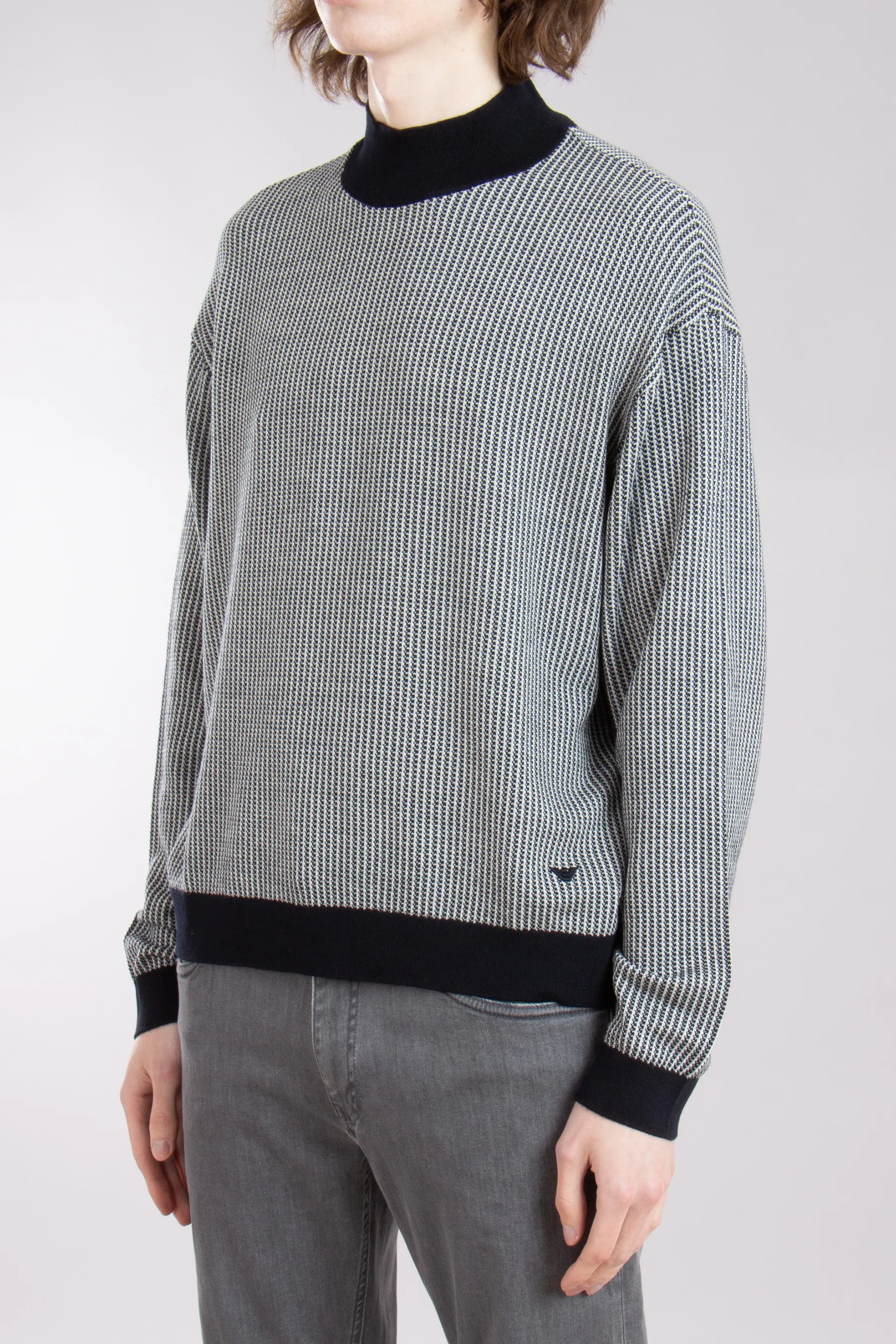EMPORIO ARMANI Micro Pattern Virgin Wool Jacquard Sweater  