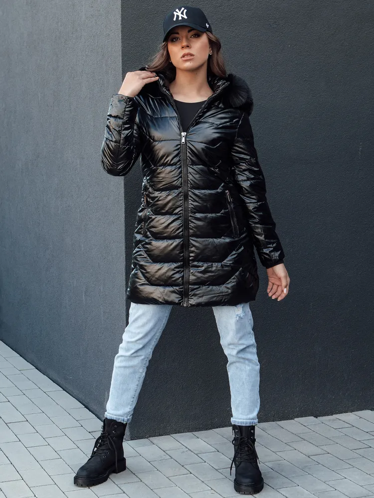 Gesteppte Damen Winterjacke mit Pelz SHINE schwarz Dstreet TY4483