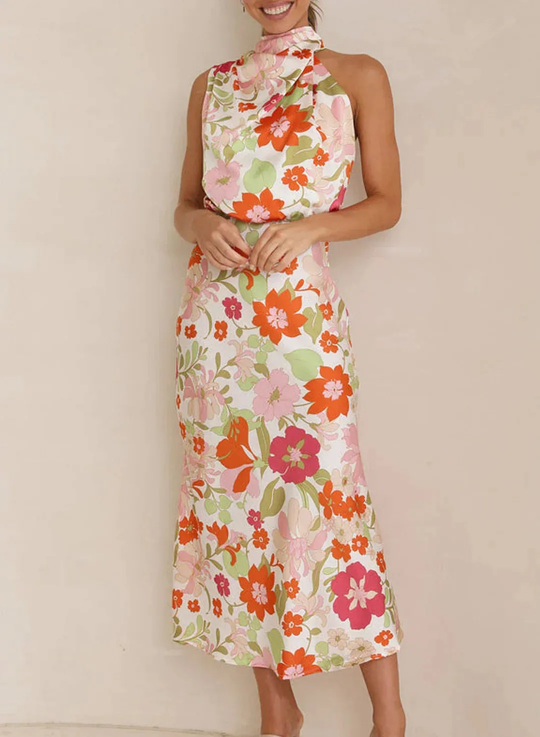Neckholder-Maxikleid mit Blumenmuster für Damen